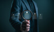 © Looker_Studio - Businessman holding magnifying glass selecting top rated profile with five star review, representing talent recruitment, candidate evaluation, customer rating analysis, trust, quality selection.