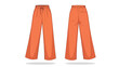 © Gigih - Vibrant orange relaxed fit wide-leg trousers, front and back views, featuring a comfortable elastic drawstring waist, perfect for casual style and