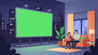 © Xena - Couple relaxing indoors watching a large green screen billboard at night