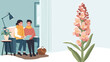 © barbara - Couple sitting on sofa in warm clothes with tablet, winter flower outside