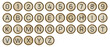 © Mykola Syvak - Vintage typewriter keys round mechanical buttons with alphabet and numerals set with grunge textures
