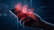 © nattapong - Hand holding smartphone with red warning icons, representing mobile cybersecurity threat, data breach, hacking alert, malware attack, and digital privacy risk in modern smart device environments.