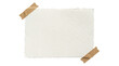 © Vitalo4ok - White torn paper sheet taped with brown masking tape isolated on transparent background.