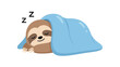 © Rafin - Lazy sloth sleeping soundly under a cozy blue blanket with letter z symbols floating above in a cute cartoon art.