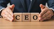 © MstMoyna - Chief executive officer concept with businessman arranging wooden blocks