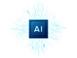 © AntonKhrupinArt - Futuristic processor with luminous central AI symbol and intricate wiring on transparent backdrop. Blue-toned digital component showcasing advanced electronic architecture, glowing core. Digital chip