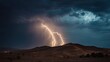 © pingpao - A dramatic desert landscape with lightning striking over sand dunes, showcasing a powerful and stormy atmosphere.