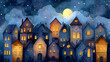 © Divya - Night Watercolor Village – Cozy Cottagecore Illustration.
