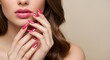 © rajmal - Close up of woman with soft pink manicure touching face showing elegant nail care beauty grooming and feminine style with smooth skin and natural makeup