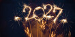 © Corri Seizinger - happy new year, new year's eve, silvester, new years eve, sparklers celebration greeting card, new year card - Year 2027 in sparkler font and firework fireworks pyrotechnic, blue night sky background