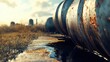 © AmyPhotography - Rusted abandoned fuel tanks leaking pollutants outdoors in the field