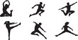 © Crafter Hub - Six black silhouette figures in various dance and gymnastics poses on white background
