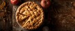 © TheWaterMeloonProjec - Apple pie with lattice top made at home on a rustic background, food, table, autumn, fruit, cake, apple, Thanksgiving, red, healthy