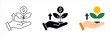 © Muhammad - Financial growth icon set depicting a hand nurturing a money plant with an upward arrow, symbolizing investment, revenue increase, and prosperous business development