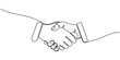 © Somit - Handshake line hand continuous business people outline partnership vector together. Hand handshake line art concept trust deal agreement one illustration sketch isolated background work team man.