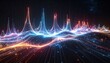 © ALFAHRU - Abstract digital landscape with glowing blue, orange, and pink data waves and peaks on a dark background, representing complex information visualization.
