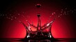© SHAKIL - Vibrant red liquid crown splash captured by high-speed photography, showing dynamic droplet impact and elegant fluid motion on a dark red gradient.