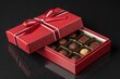 © Anastasiia Kasina - Red box of chocolate gift with ribbon isolated on black background