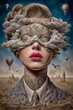 © Alla - A blindfolded female head plunging into chaos of unnecessary information.