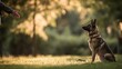 © Serhii - Well-trained dog demonstrates obedience in a sunlit park with a calm handler