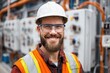 © Serhii - Industrial portrait of a cheerful electrician amid machinery