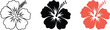 © Ahmad - Collection of hibiscus flower icons simple vector graphics in outline solid black and coral red for tropical design elements