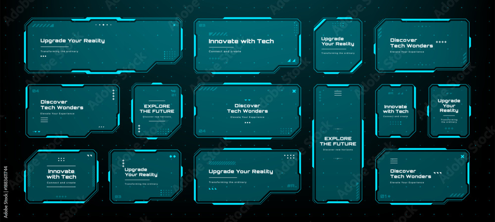 Set of blue futuristic HUD interface elements. Sci fi cyber display ...