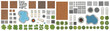 © Hesh - Flat Vector Top View Architectural Landscape Set Featuring Wood Decking, Paving, Pond, and Sun Loungers