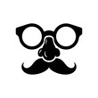 © Kyle - Black silhouette of glasses, nose, and mustache on white background.