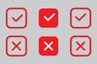 © Daishin - Tick, checkmark, cross, and exclamation mark icon set stock illustration