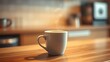 © William - crema. Steam rises from a coffee cup on a wooden counter, creating a cozy and inviting scene. bar promotions, beverage menus, designed for food & beverage menus and cafe branding.