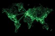© faki - Illuminated world map highlighting global connections with glowing green networks on a black background