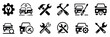 © WelcomeJune - Automotive service and car repair icon set showing tools, gear, engine, diagnostics, garage, and maintenance symbols, editable stroke vector style perfect for auto workshops, service centers
