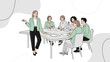 © Elara - Business meeting with diverse team around table, leader presenting ideas