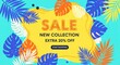 © Rohan - Vibrant tropical sale banner with 20 discount offer and colorful leaves background