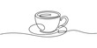 © Sahor - Continuous one line drawing of a hot beverage cup with a flowing wavy underscore suggesting warmth and inviting a relaxing coffee break for various branding and decorative purposes