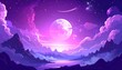 © Lutfi - A stunning celestial scene of a radiant moon rising above a serene landscape, painted with shades of pink and purple