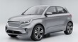 © TAMA - Modern silver SUV car showcased from a three-quarter view in a studio setting, highlighting its sleek design and features