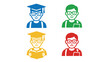 © Asma - Four colorful cartoon students with glasses and different outfits and accessories