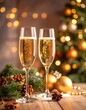 © Cahyo - Two flutes of sparkling champagne stand ready for a festive holiday toast.