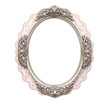 © Fordham - Elegant Oval Silver Ornate Frame with Delicate Pink Lace Backing on White. A Vintage-Inspired Decorative Element Perfect for Romantic Designs, Shabby Chic Decor