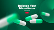 © pim - 3d probiotics banner template. Probiotic capsules with lactobacillus. Healthcare, medicine, supplements, pharmaceutical background. Vector illustration