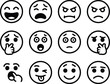 © Eva Elrod - Collection of Twelve Expressive Emoticon Faces in a Grid Layout