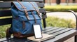 © Candra - Back to School Backpack  Phone on Park Bench with Ready for Adventure.