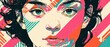 © Fernando - Young woman face, abstract colorful graphic art portrait, bold geometric patterns, vibrant pop art style