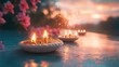 © pornsawan - Banner design for diwali festival and podium,Diwali light decoration candle with fireworks,Stage,Product display Showcase design sparkle background,Deepavali,Dipavali,3D podium illustration.