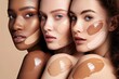 © nsit0108 - Three models with diverse ethnicities are showcasing various foundation shades, highlighting the importance of inclusive beauty products