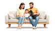 © Maureen - Family bonding time with a dog on the sofa in geometric design