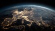 © horizon - View of Earth from space at night showcasing glowing network connections and city lights across Europe and Africa with a sci-fi aesthetic.