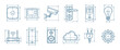 © eclipse - Set of smart home technology icons drawn in a technical blueprint style with dimension lines for various devices like security camera, router, and thermostat for IoT concepts